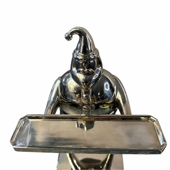 VINTAGE POTTERY BARN SILVER-PLATED SANTA CANDLE HOLDER DISH